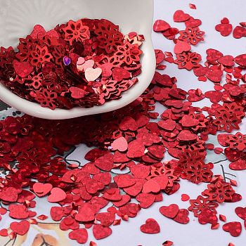 Ornament Accessories, PVC Plastic Paillette/Sequins Beads, AB Color Plated, Heart/Flower/Rhombus, Dark Red, 5.5~9.5x6~9.5x0.3mm