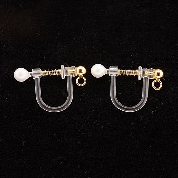 304 Stainless Steel Clip-on Earring Findings, Environmental Protection Plastic, U-Shaped, Real 18k Gold Plated, 11x17.5x3mm, Bead Diameter: 3mm