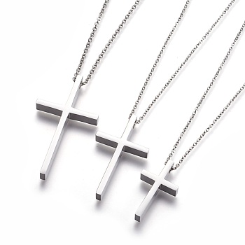 304 Stainless Steel Pendant Necklaces, Cross, Stainless Steel Color, 17.71 inch~20.47 inch(45~52cm)