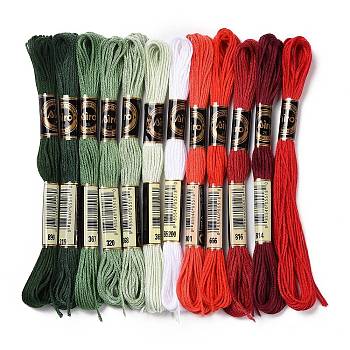 12 Skeins 12 Colors 6-Ply Polyester Embroidery Floss, Cross Stitch Threads, Christmas Color Series, Mixed Color, 0.5mm, about 8.75 Yards(8m)/Skein, 12 skeins/set