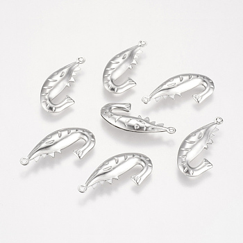 304 Stainless Steel Pendants, Shrimp, Stainless Steel Color, 27x13.5x4mm, Hole: 1mm