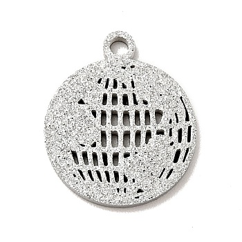 304 Stainless Steel Pendants, Textured, Flat Round with Map, Stainless Steel Color, 14x12x1mm, Hole: 1.2mm