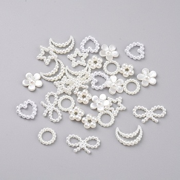 Acrylic Pearl Cabochons, Imitation Shell & Pearl, Flower, Ring, Star, Moon, Heart and Bowknot, White, 210pcs/set