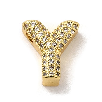 Brass Micro Pave Clear Cubic Zirconia Charms, Real 18K Gold Plated, Letter Y, 12.5x11.5x5mm, Hole: 2mm