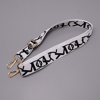 Polyester Word Pattern Bag Straps, with Alloy Swivel Clasps, Bag Replacement Accessories, White, 72.8~130.2x3.8x0.15cm