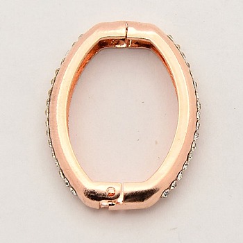 Shortener Clasps, Brass Crystal Rhinestone Twister Clasps, Oval Ring Clasps, Rose Gold, 26x21x4mm