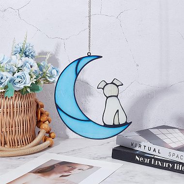 Moon & Dog Acrylic Pendant Decoration(HJEW-WH0042-59)-4
