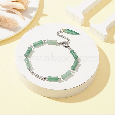 bracelet en perles de bambou aventurine verte naturelle avec breloques en feuilles acryliques(BJEW-TA00299)-4