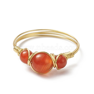Natural Carnelian Round Braided Beaded Finger Ring(RJEW-JR00550-01)-4