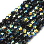 Electroplate Transparent Glass Beads Strands, Bicone, AB Color Plated, Faceted, Half Plated, Black, 4.5x3.5~4mm, Hole: 0.8~1mm, about 82~83pcs/strand, 12.01''~12.20''(30.5~31cm).(EGLA-K015-18G)