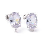 Brass Micro Pave Clear Cubic Zirconia Stud Earring Findings, with Vertical Loops and Ear Nuts, Oval, Cadmium Free & Lead Free, Platinum, 17x10x6.8mm, Hole: 1.6mm, Pin: 0.9mm(KK-G420-18P)