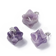Natural Amethyst Pendants, Merkaba Star Charms, with Stainless Steel Color Plated 201 Stainless Steel Findings, 18~20x14~15x14~15mm, Hole: 8x3mm(G-C002-02E)