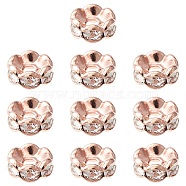 Brass Rhinestone Spacer Beads, Grade A, Wavy Edge, Rondelle, Crystal, Rose Gold, 6x3mm, Hole: 1mm(RB-YW0001-05B-01RG)