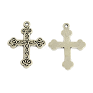 Tibetan Style Alloy Cross Gothic Pendants, Cadmium Free & Lead Free, Antique Silver, 31x23x2mm, Hole: 2mm(TIBEP-2599-AS-LF)