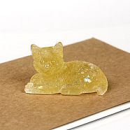 Natural Citrine Cat Display Decorations, Sequins Resin Figurine Home Decoration, for Home Feng Shui Ornament, 80x50x50mm(WG85528-12)