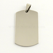201 Stainless Steel Rectangle Stamping Blank Tag Pendants, with Snap on Bail, Stainless Steel Color, 43x24x1mm, Hole: 3mm(X-STAS-S030-03)