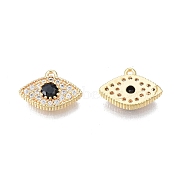 Brass Pave Clear & Black Cubic Zirconia Charms, Nickel Free, Eye, Real 18K Gold Plated, 8x11.5x2mm, Hole: 0.8mm(KK-N231-312)