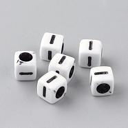 Opaque Acrylic Beads, Letter Style, Cube, Letter.I, 6x6x6mm, Hole: 3mm, about 3000pcs/500g(SACR-Q188-02I)