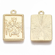 Brass Pendants, Nickel Free, Rectangle with Saint, Real 18K Gold Plated, 22.5x14x2mm, Hole: 1.8mm(KK-R126-028G-NF)