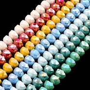 AB Color Plate Glass Beads Strands, Opaque Color, Faceted Half Round, Mixed Color, 7~7.5x5mm, Hole: 1mm, about 80pcs/strand, 20.87''~21.26''(53~54cm)(EGLA-P051-02A-B)