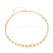 Brass Cable Chains Necklaces, with Clear Cubic Zirconia and Lobster Claw Clasps, Textured, Long-Lasting Plated, Golden, 16.33 inch(41.5cm)(NJEW-I235-01G)