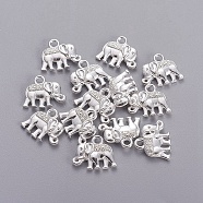 Tibetan Style Alloy Charms, Cadmium Free & Nickel Free & Lead Free, Elephant Shape, Silver, 12x14x2.5mm, Hole: 1mm(PALLOY-P220-01S-NR)