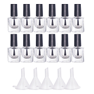 BENECREAT Transparent Glass Nail Polish Empty Bottle, with Brush, Mini Transparent Plastic Funnel Hopper, Clear, Empty Bottle: 2.8x2.8x6.05cm, 10ml/bottle, 12pcs/box,
 Funnel Hopper: 37x6~37mm, Hole: 2mm, 5pcs/box(MRMJ-BC0001-47-10ml)
