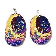 Natural Agate Big Pendants, with Platinum Plated Metal Pinch Bails, Dyed & Heated, Butterfly, 48~65x27~46x5.5~6mm, Hole: 5x3mm(G-E613-01P-02)
