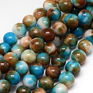 Natural White Jade Beads Strands, Dyed, Round, Deep Sky Blue, 8mm, Hole: 1mm, about 55pcs/strand, 15.75 inch(G-G597-8mm-XTH-08)