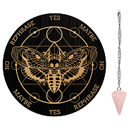 AHADEMAKER Dowsing Divination Supplies Kit, Including PVC Plastic Pendulum Board, 304 Stainless Steel Cable Chain Necklaces, Cone/Spike Natural Rose Quartz Stone Pendants, Butterfly Pattern, Board: 200x4mm(DIY-GA0004-95O)