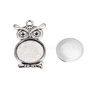 Pendant Making Sets, with Alloy Pendant Cabochon Settings and Glass Cabochons, Owl, Cadmium Free & Lead Free, Antique Silver, Tray: 20mm, 41x22.5x2mm, Hole: 3mm, 19.5~20x5.5mm(DIY-X0288-83AS-RS)