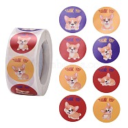 Flat Round Paper Thank You Stickers, Cartoon Animal Pattern with Word Thank you, Self-Adhesive Gift Tag Labels Youstickers, Dog Pattern, 6.3x2.95cm, 500pcs/roll(DIY-C042-12F)
