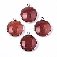 Natural Crackle Agate Pendants, with Platinum Plated Brass Findings, Dyed & Heated, Flat Round, FireBrick, 27~28x23~24x7~9.5mm, Hole: 2mm(G-N326-87A-09)