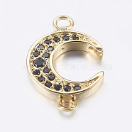Brass Micro Pave Cubic Zirconia Links, Moon, Real 18K Gold Plated, 16.5x11x2mm, Hole: 1.5mm(ZIRC-L071-09G)