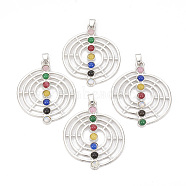 Chakra Jewelry, Alloy Gemstone Pendants, Flat Round, Platinum, 50x40x3.5mm, Hole: 6x3mm(G-S292-08)