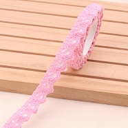 Lace Trim, Cotton Lace Ribbon, with Adhesive Back, For Sewing Decoration, Pearl Pink, 5/8 inch(15mm), about 1.97 Yards(1.8m)/Roll(PW-WG39960-03)