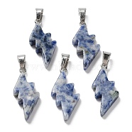 Natural Blue Spot Jasper Pendants, Lightning Bolt Charms with Stainless Steel Color Plated 201 Stainless Steel Snap on Bails, 31~33x13~14x5mm, Hole: 7.5x4.5mm(G-C057-01P-03)