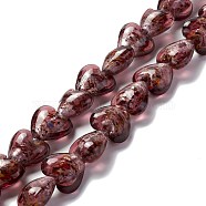 Handmade Lampwork Beads Strands, Heart, Coconut Brown, 15.5~16.5x15.5~16x8~9.5mm, Hole: 1.2mm, about 28pcs/strand, 15.35 inch(39cm)(LAMP-D015-09B)