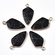 Synthetic Black Turquoise Pointed Pendants, with Light Gold Plated Brass Edge, Arrows, 28~29x14~15x3mm, Hole: 2.5mm(G-N326-42A)