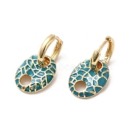Oval Real 18K Gold Plated Brass Dangle Hoop Earrings, with Enamel, Dark Turquoise, 21.5x11.5mm(EJEW-L268-007G-01)