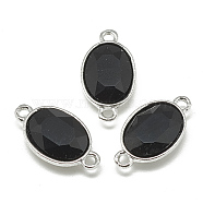 Alloy Glass Links connectors, Faceted, Oval, Platinum, Black, 22x12x6mm, Hole: 1.5mm(PALLOY-T045-10x14mm-02)