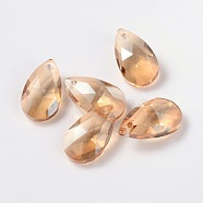 Faceted Teardrop Glass Pendants, Sandy Brown, 16x9x6mm, Hole: 1mm(GLAA-O008-A12)
