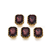 Sew on Rhinestone, Transparent Glass Rhinestones, with Iron Prong Settings, Faceted, Rectangle, Dark Red, 10.5x8.5x5mm, Hole: 0.9mm(RGLA-S030-21-B04)