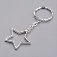 Alloy Pendants Keychain, with Iron Key Clasp Findings, Star, Matte Silver, 80mm(KEYC-JKC00097-02)