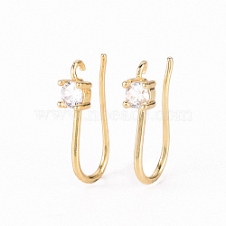 Brass Micro Pave Clear Cubic Zirconia Earring Hooks, with Horizontal Loop, Real 18K Gold Plated, 17x3.5mm, Hole: 1.2mm, 21 Gauge, Pin: 0.7mm(ZIRC-S068-004-NF)