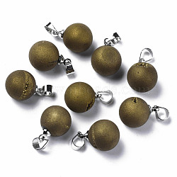 Natural Agate Charms, with Platinum Brass Findings, Rack Plating, Round, Coffee, 15x11x10.5mm, Hole: 4x5mm(G-Q998-036E)
