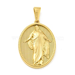 Ion Plating(IP) 304 Stainless Steel Pendants, Oval with Saint Charm, Golden, 35.5x26x4mm, Hole: 9.5x5mm(STAS-R231-18G-23)