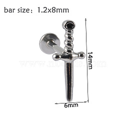 304 Stainless Steel Threadless Labret Stud, Tragus Stud, Flat Back Earring, Stainless Steel Color, Sword, 8mm, Pin: 1.2mm(WGB29A4-03)