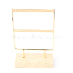 Two Layer Iron Earring Display, Jewelry Display Rack, with Wood Findings Foundation, BurlyWood, 15.2x6.8x20.7cm(DIY-I047-05A)