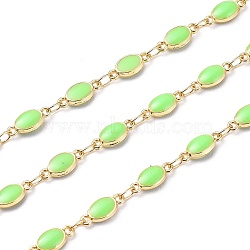 Handmade Alloy Enamel Oval Link Chains, with Spool, Soldered, Long-Lasting Plated, Lead Free & Cadmium Free, Golden, Light Green, 10x4.5x2mm, about 16.4 Feet(5m)/roll(ENAM-F138-08B-RS)